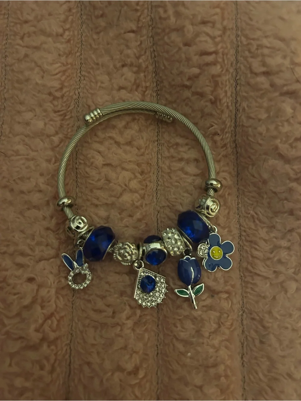 Blue Charm Bracelet with Silver Accents